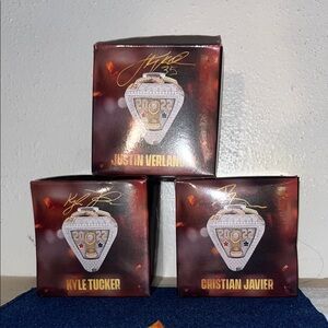 2022 Houston Astros Championship replica rings. (Verlander, Tucker, and Javier).